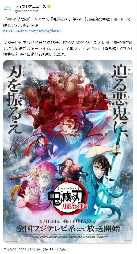 第1位：鬼滅の刃 刀鍛冶の里編（264票）