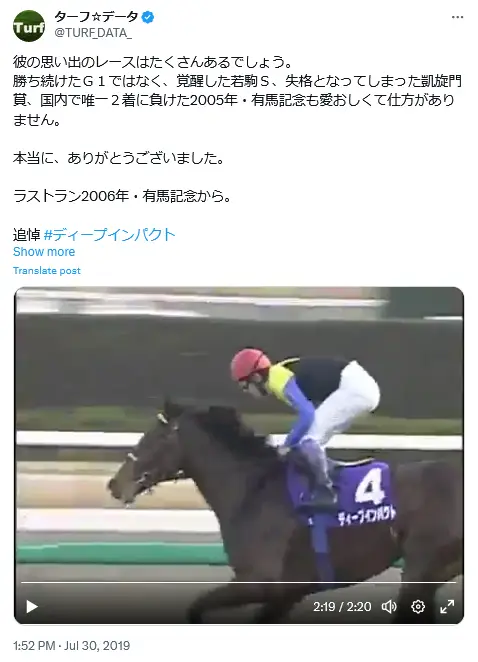 第2位：ディープインパクト（G1・有馬記念）（1,360票）