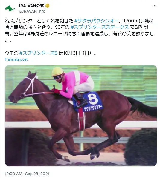 第7位：サクラバクシンオー（G1・スプリンターズステークス）（227票）