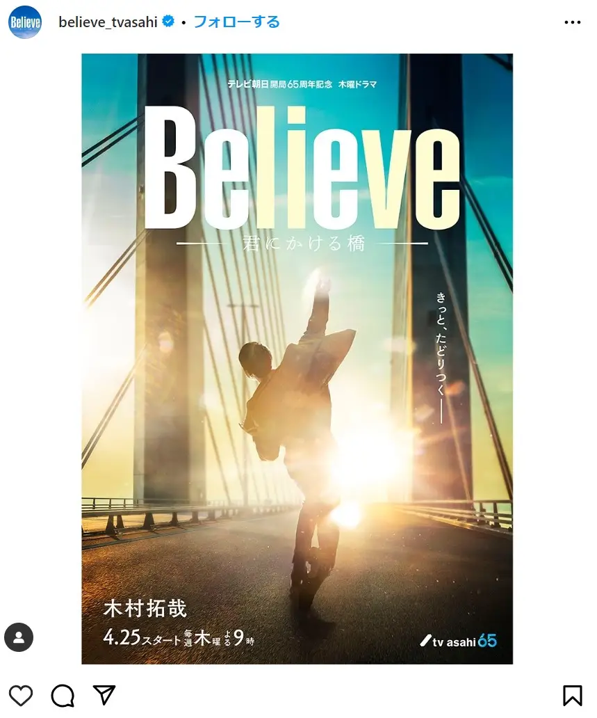 第1位：「Believe−君にかける橋−」主演：木村拓哉（1,372票）