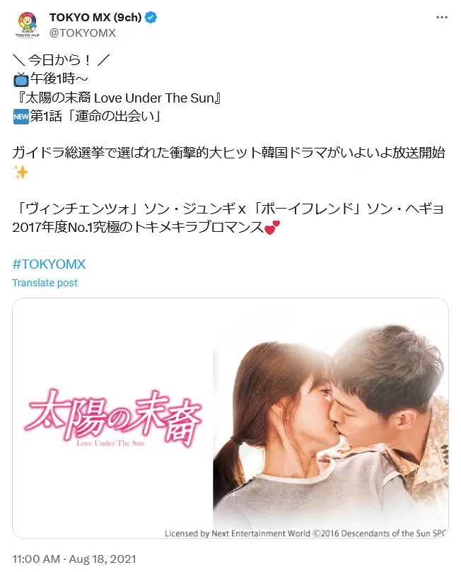 第4位：「太陽の末裔 Love Under The Sun」／41.6％（160票）