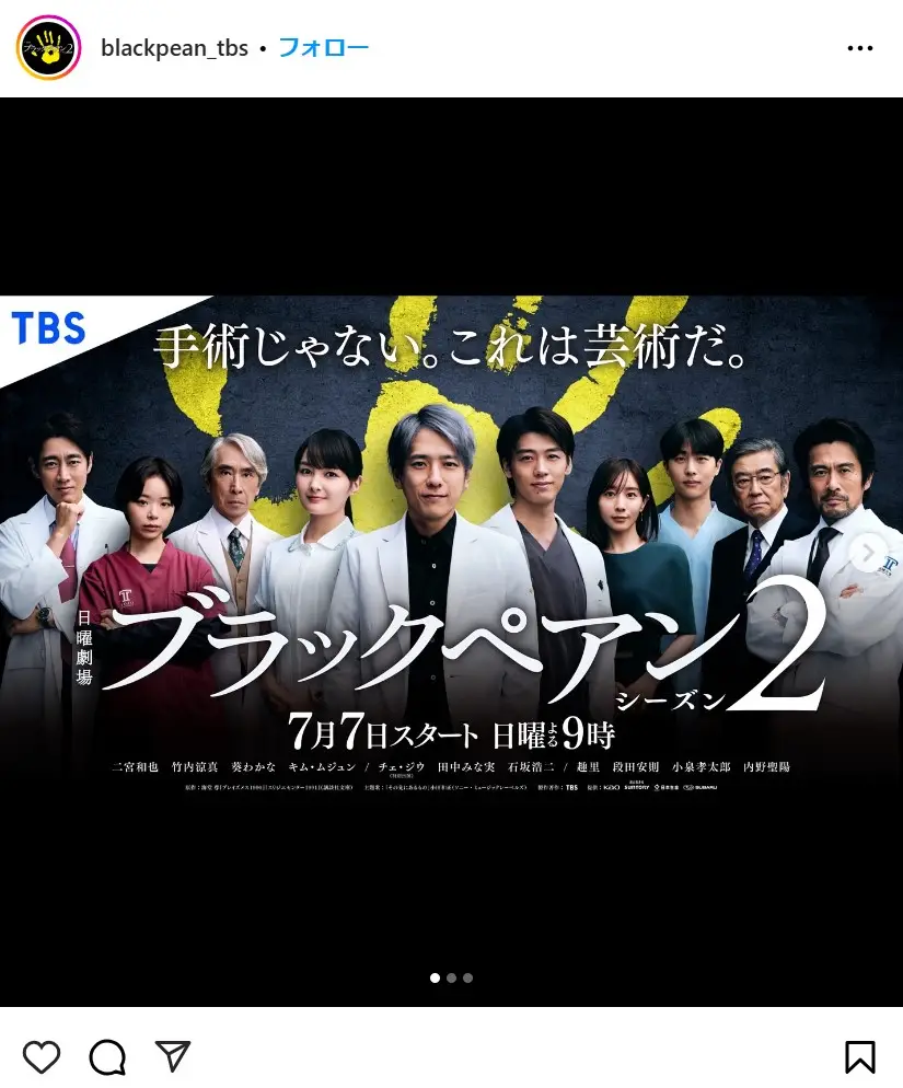 第1位：「ブラックペアン シーズン2」／主演：二宮和也（994票）