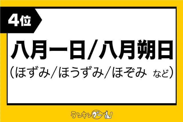 第4位：八月一日／八月朔日（ほずみ／ほうずみ／ほぞみ など）（495票）