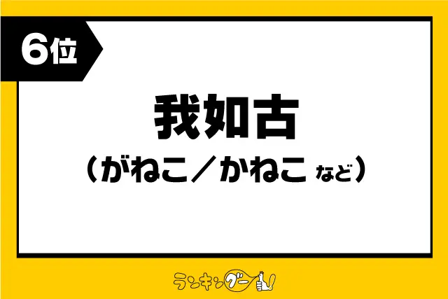 第6位：我如古（がねこ／かねこ など）（417票）