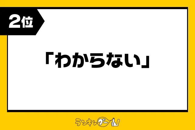 第2位：「わからない」例：存じません/勉強不足で申し訳ございません/理解が及んでおりません/等（201票）