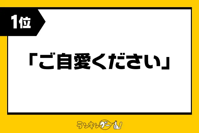 第1位：「ご自愛ください」例：くれぐれもご無理なさらないでください /等（221票）