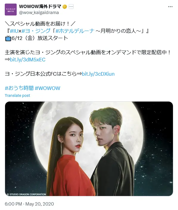 第6位：「ホテルデルーナ～月明かりの恋人～」主演：IU、ヨ・ジング（253票）