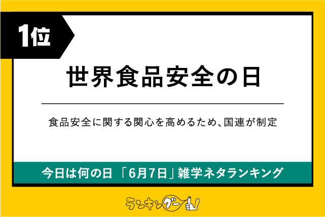 今日は何の日「6月7日」雑学ネタランキング1位：世界食品安全の日の画像
