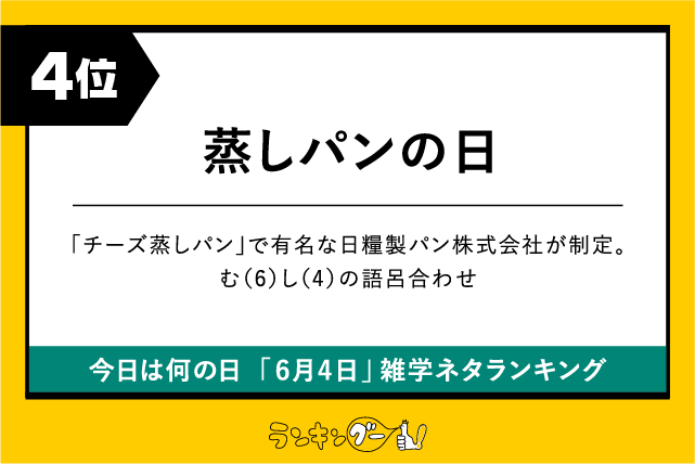 今日は何の日「6月4日」雑学ネタランキング4位:蒸しパンの日の画像