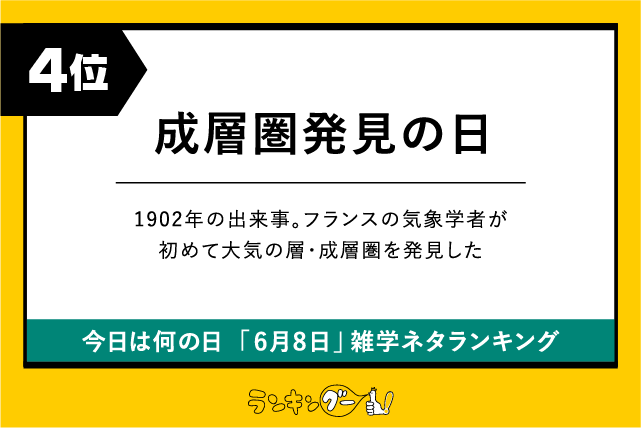 今日は何の日「6月8日」雑学ネタランキング4位:成層圏発見の日の画像