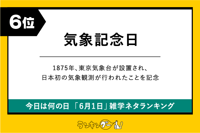 今日は何の日「6月1日」雑学ネタランキング6位:気象記念日の画像