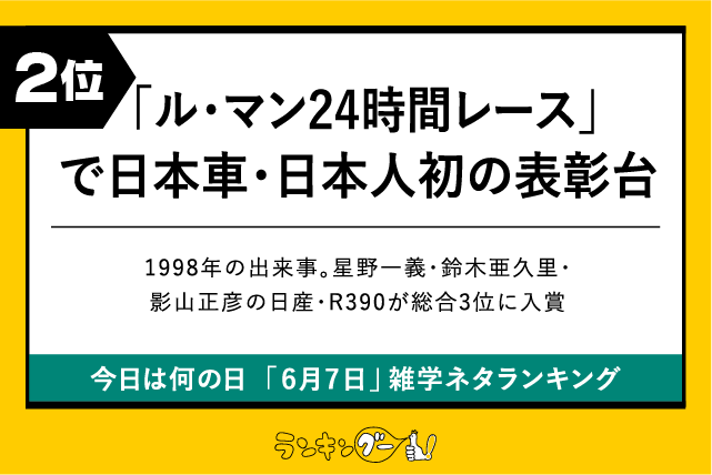 今日は何の日「6月7日」雑学ネタランキング2位:「ル・マン24時間レース」で日本人初の表彰台の画像