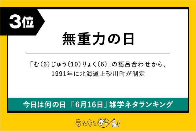 今日は何の日「6月16日」雑学ネタランキング3位:無重力の日の画像