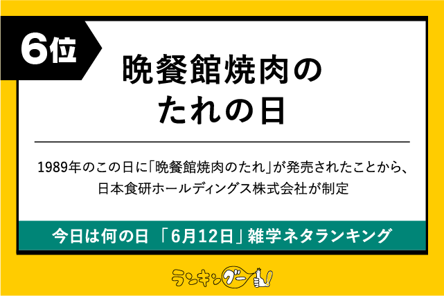 今日は何の日「6月12日」雑学ネタランキング6位:晩餐館焼肉のたれの日の画像