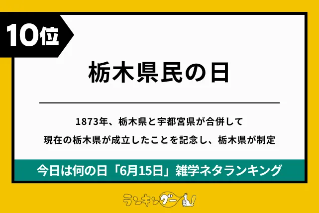 今日は何の日「6月15日」雑学ネタランキング10位:栃木県民の日の画像