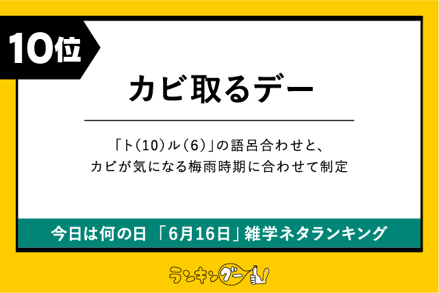 今日は何の日「6月16日」雑学ネタランキング10位:カビ取るデーの画像