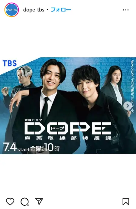 第6位：中村倫也「DOPE　麻薬取締部特捜課」（160票）