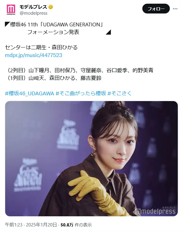 第4位:森田ひかる(櫻坂46)(53票)