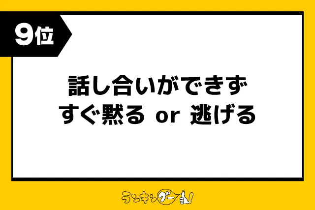 第9位：話し合いができず、すぐ黙る or 逃げる（84票）
