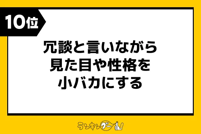 第10位：冗談と言いながら見た目や性格を小バカにする（74票）