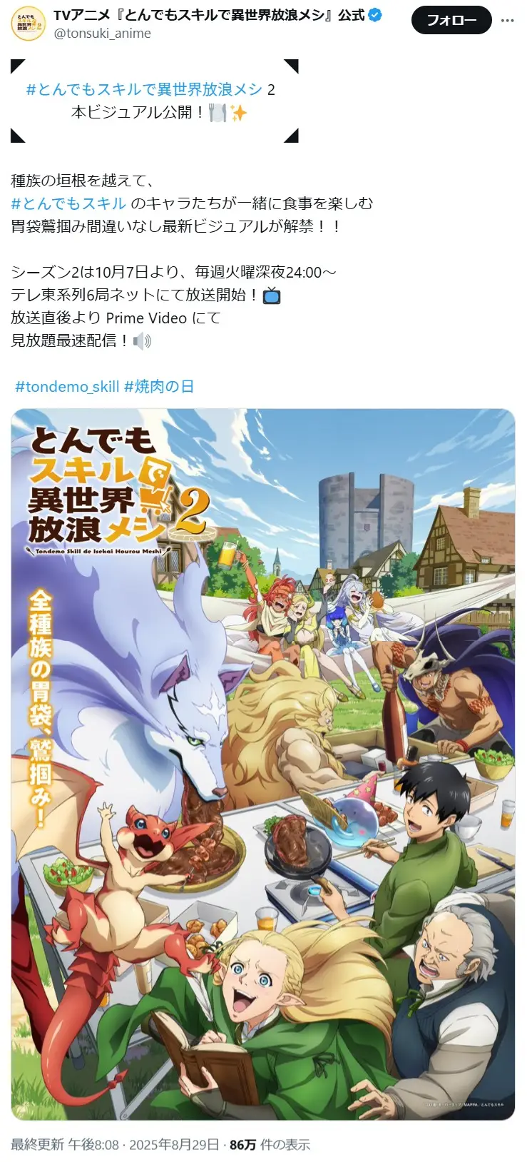 第10位：とんでもスキルで異世界放浪メシ2（33票）