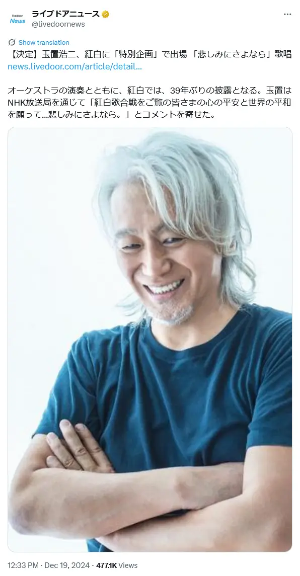 第7位：玉置浩二（239票）