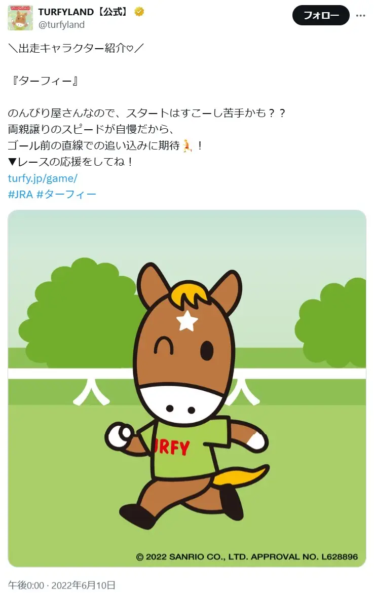 第3位：ターフィー（日本中央競馬会)（145票）