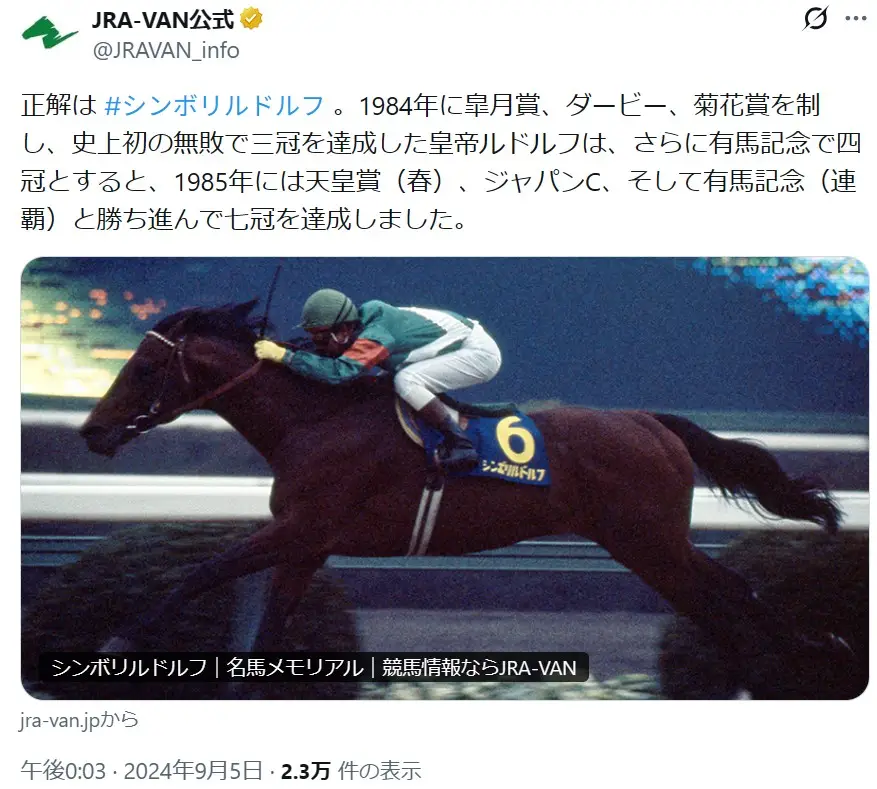 第3位：シンボリルドルフ（1984年、1985年）（355票）