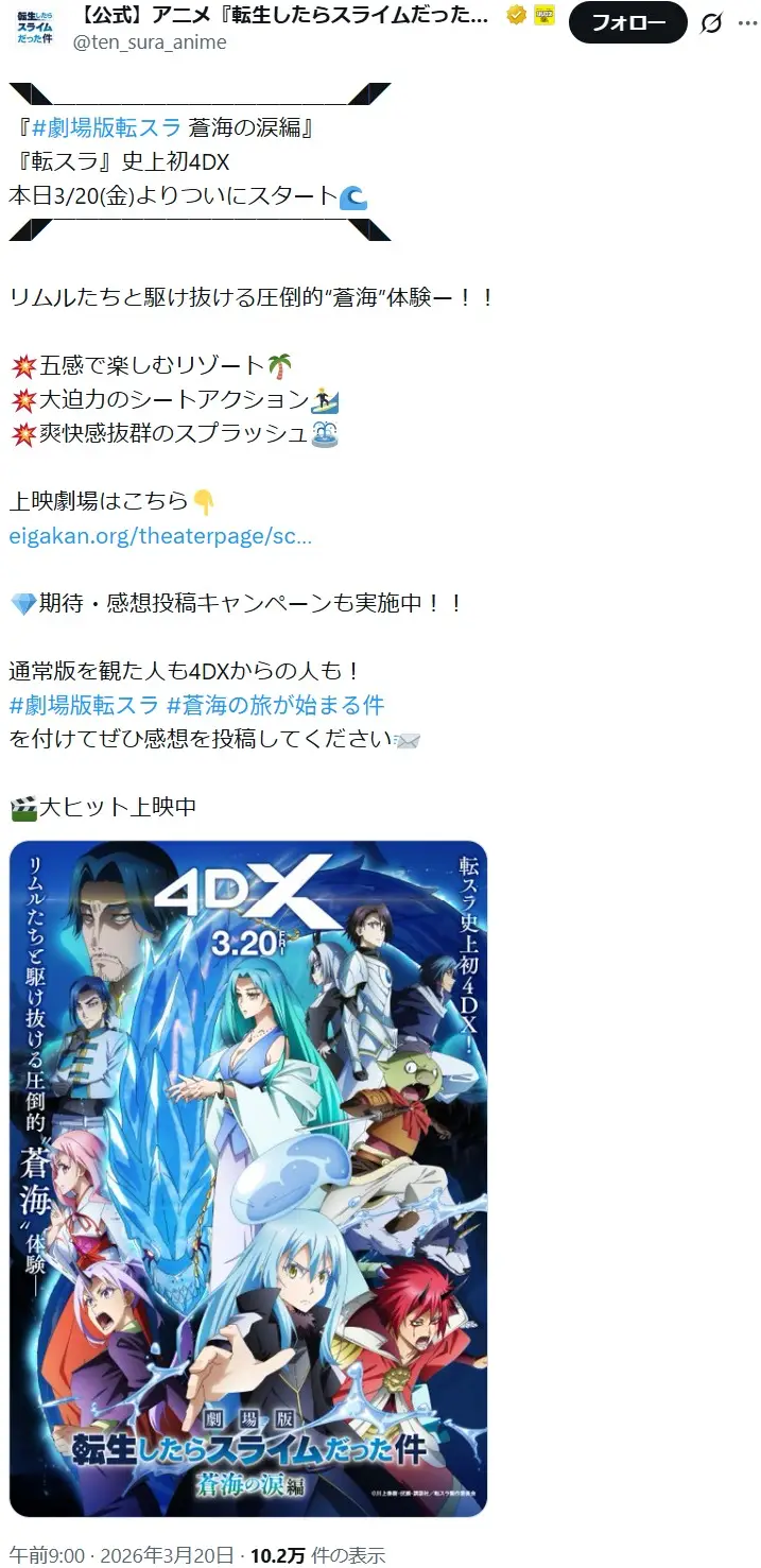 第7位：転生したらスライムだった件（35票）