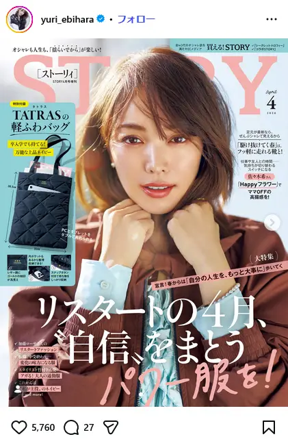 第1位:蛯原友里(425票)