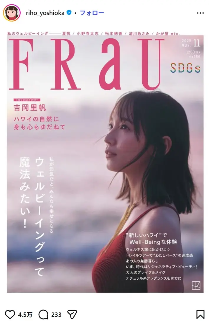 第4位:吉岡里帆(224票)