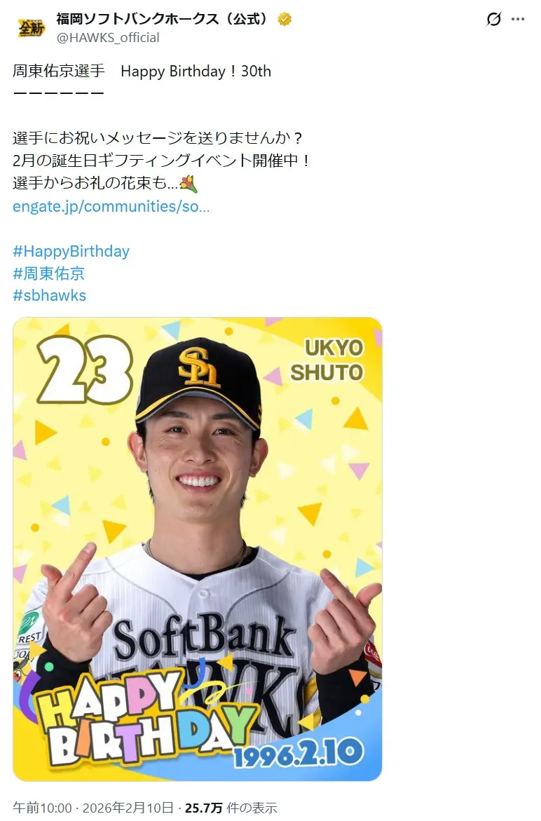 第2位:周東佑京(福岡ソフトバンクホークス)(272票)