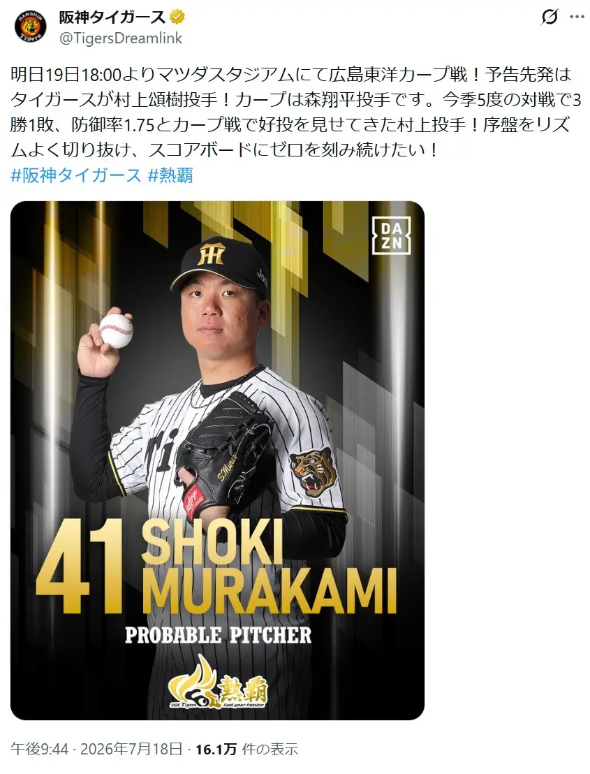 第8位:村上頌樹(阪神タイガース)(163票)