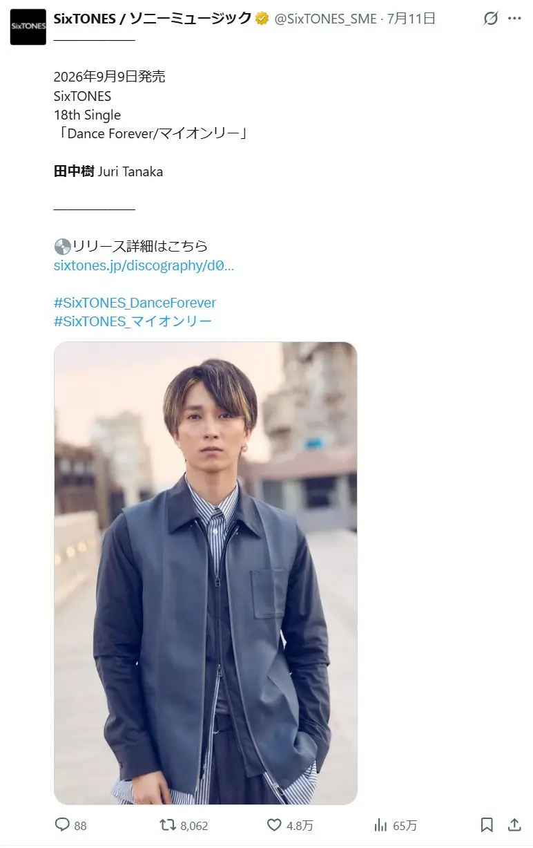 第5位:田中樹(308票)