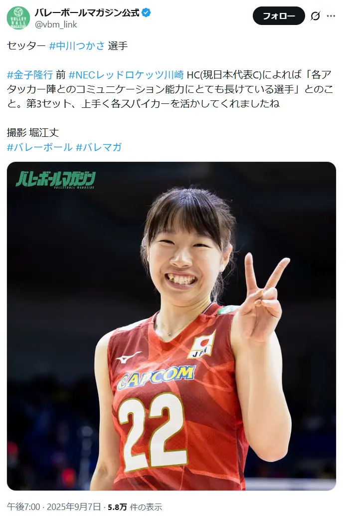 第9位：中川つかさ（129票）