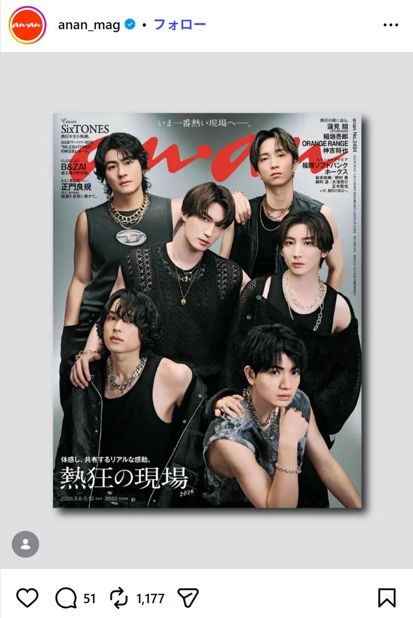 第3位:SixTONES(282票)