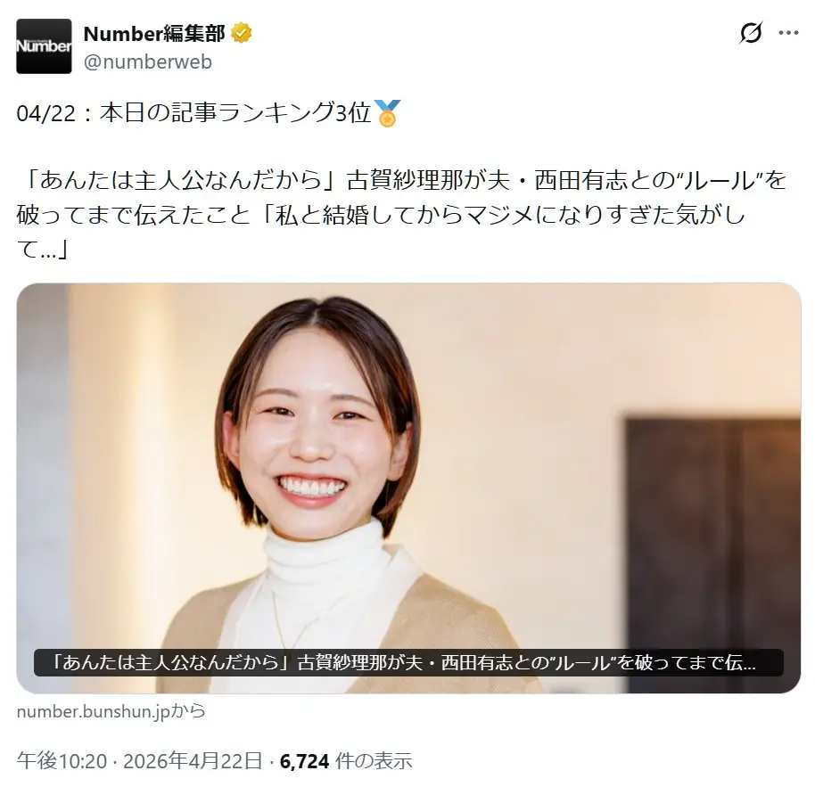 第6位：古賀紗理那（127票）