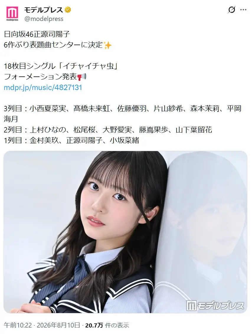 第8位:正源司陽子(133票)