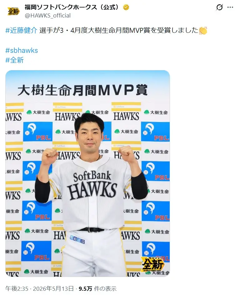 第6位:近藤健介(福岡ソフトバンクホークス)(172票)