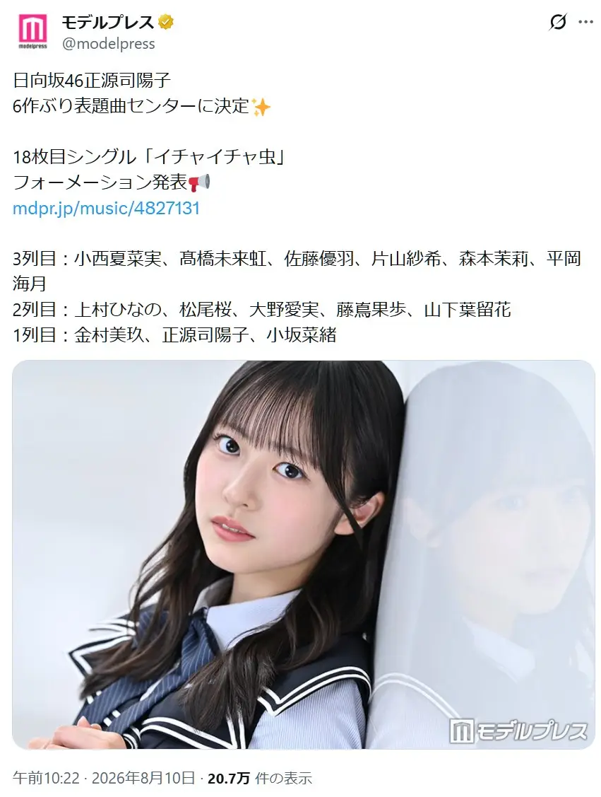 第4位:正源司陽子(日向坂46)/兵庫(46票)