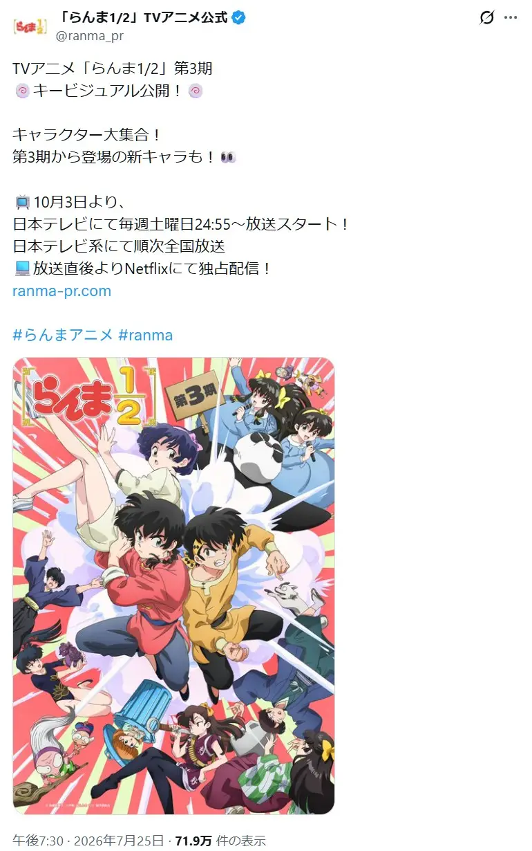 第3位:らんま1/2 第3期(214票)