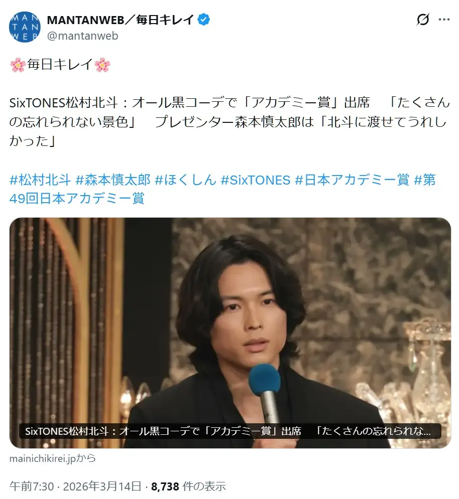第2位:松村北斗(247票)