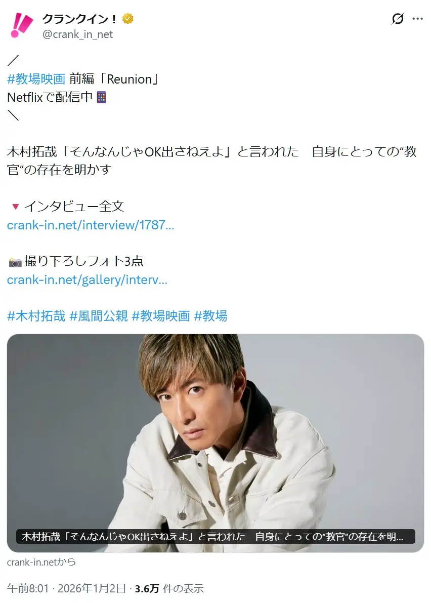 第1位:木村拓哉(422票)