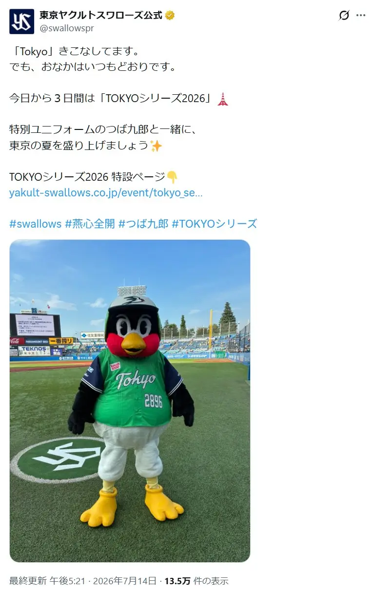 第1位：つば九郎（東京ヤクルトスワローズ）（867票）