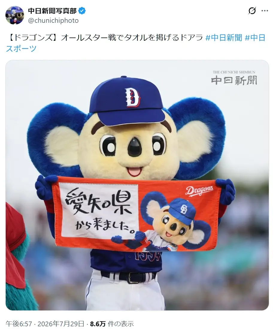 第4位：ドアラ（中日ドラゴンズ）（352票）