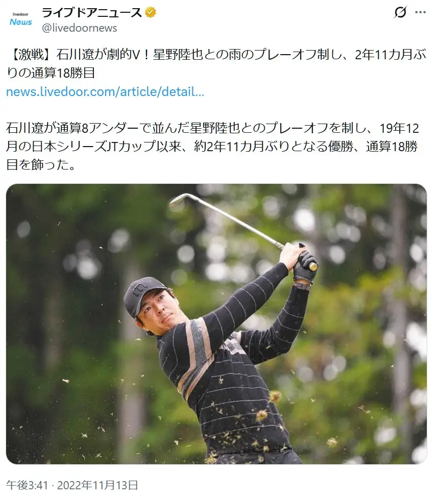第4位：石川遼（121票）