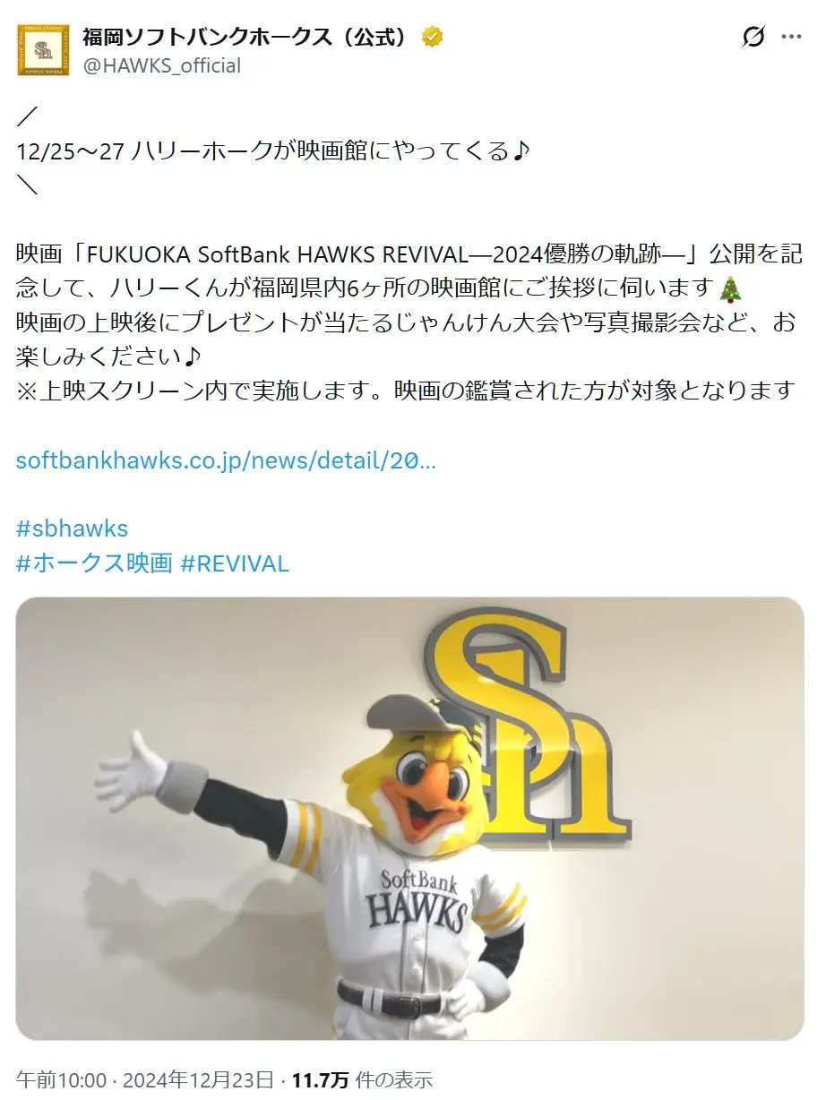 第7位:ハリーホーク(福岡ソフトバンクホークス)(218票)
