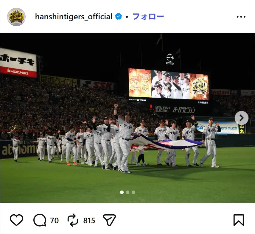 第1位：阪神タイガース（280票）